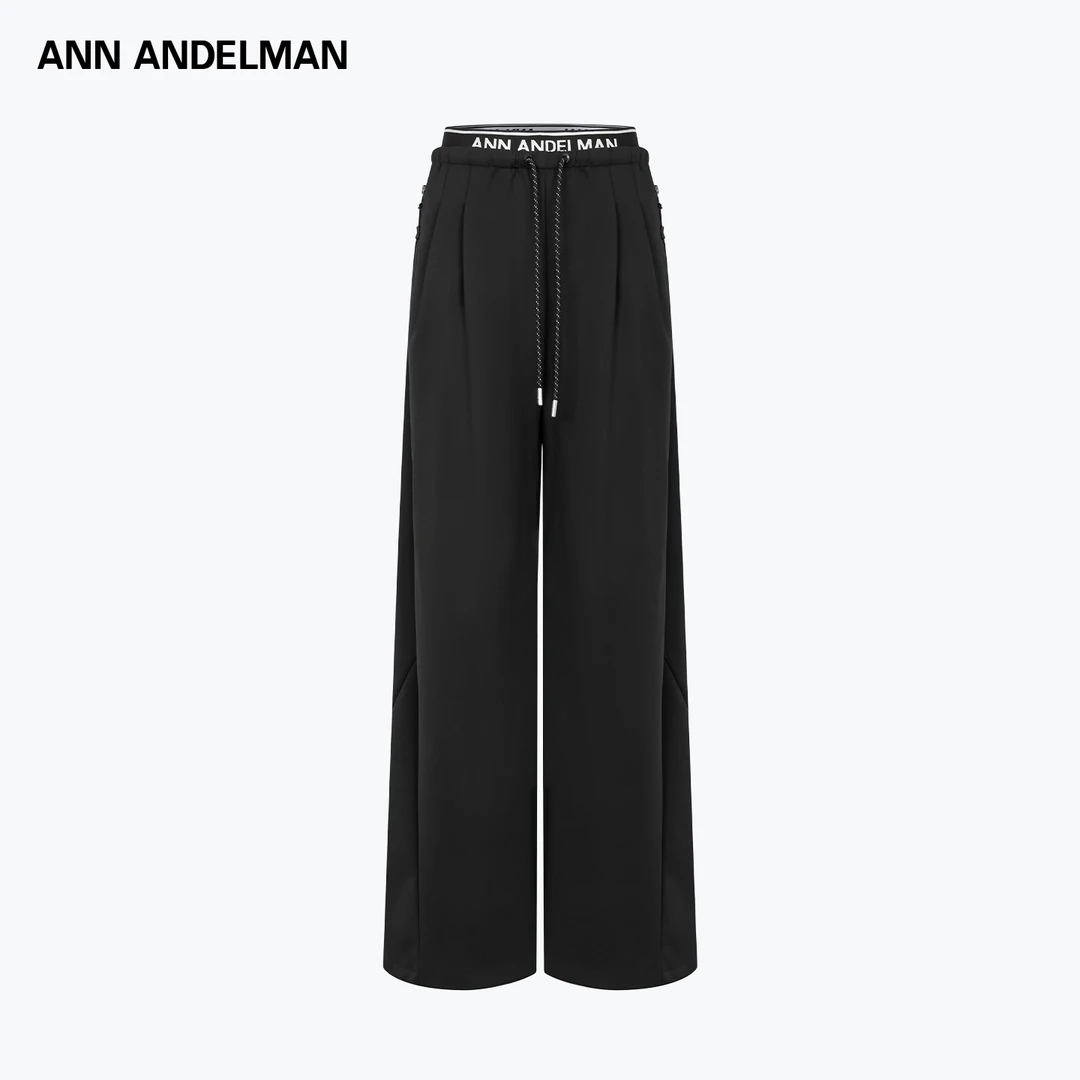 ANN ANDELMAN字母休闲裤高腰运动系列垂顺阔腿西裤长裤