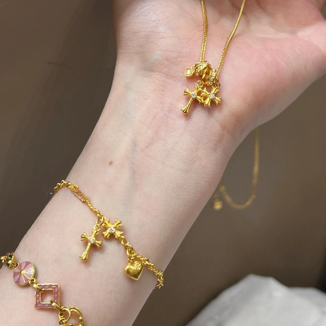 铜合金项链 项链金色十字架爱心高颜值小众饰品气质时尚轻奢法式