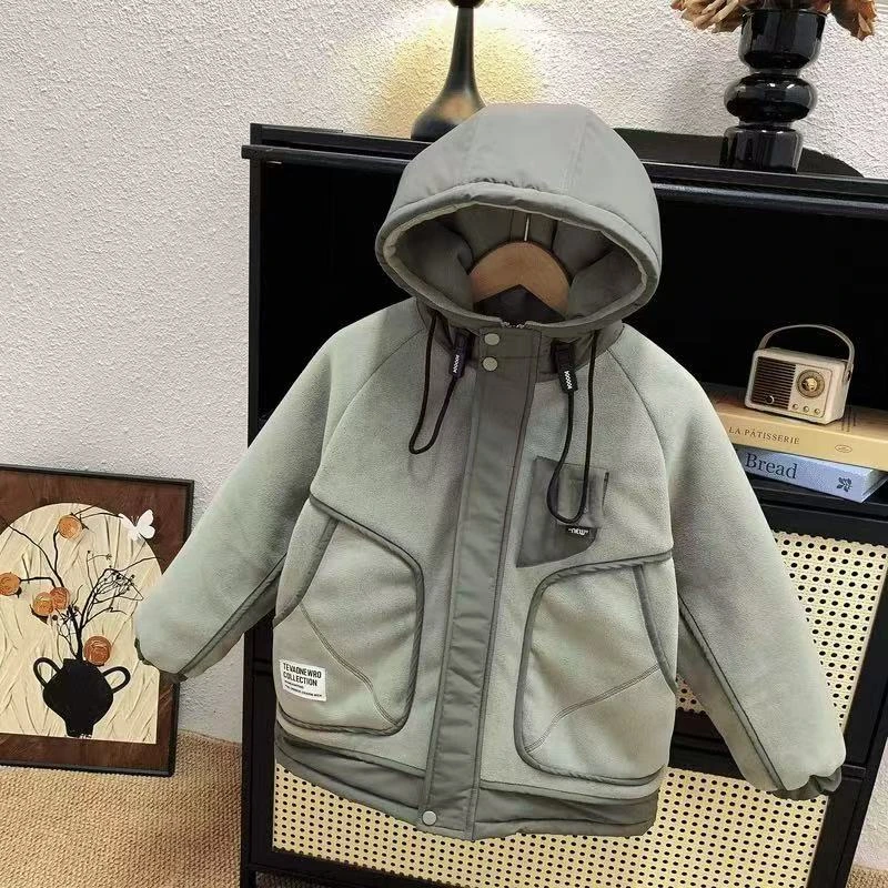 男童女童加绒加厚外套2025新款男孩秋冬款爆款儿童夹棉摇粒绒棉服