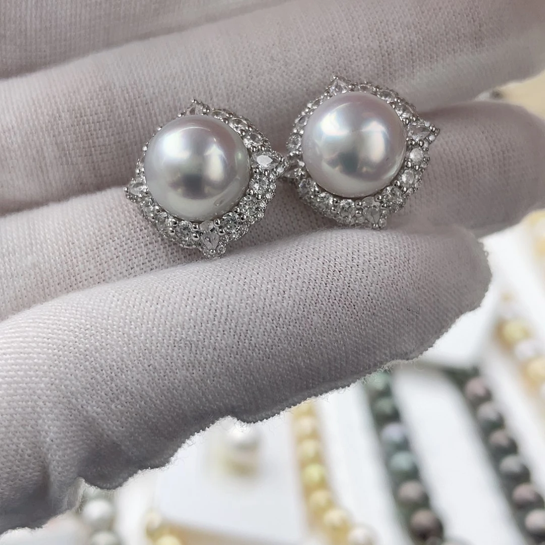 海水珍珠耳饰未镶嵌极光镜面澳白成品精品单珠10-11mm