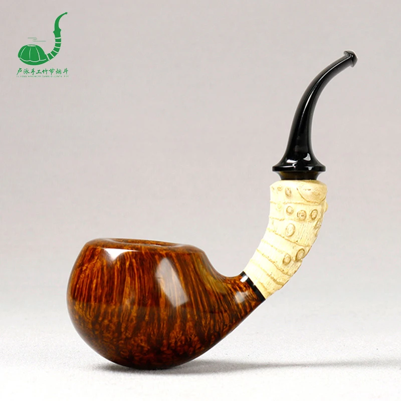 国师 卢泳手工 光面竹节大弯 叼斗 3mm 手工石楠木烟斗