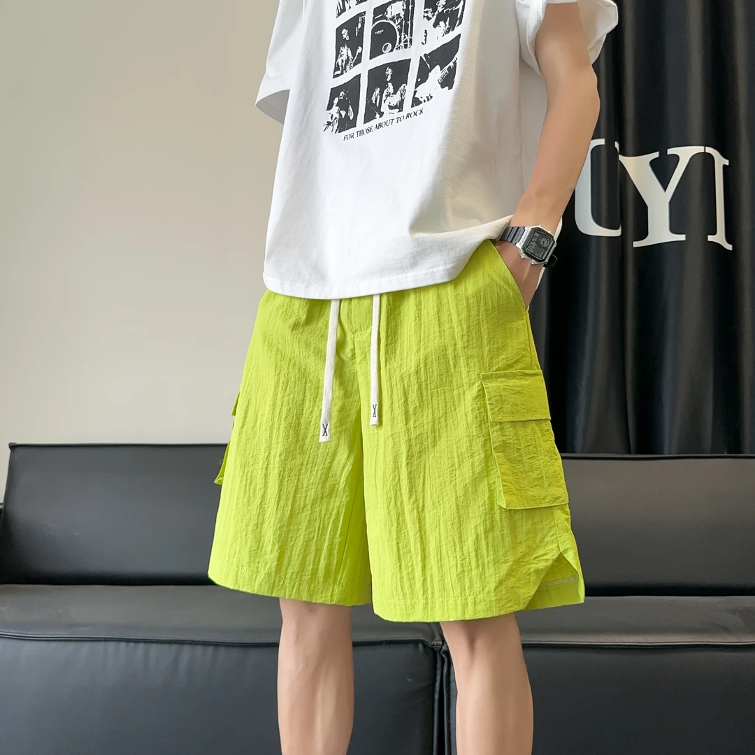 夏季纯色美式休闲冰丝薄款工装短裤五分裤时尚潮流宽松百搭休闲