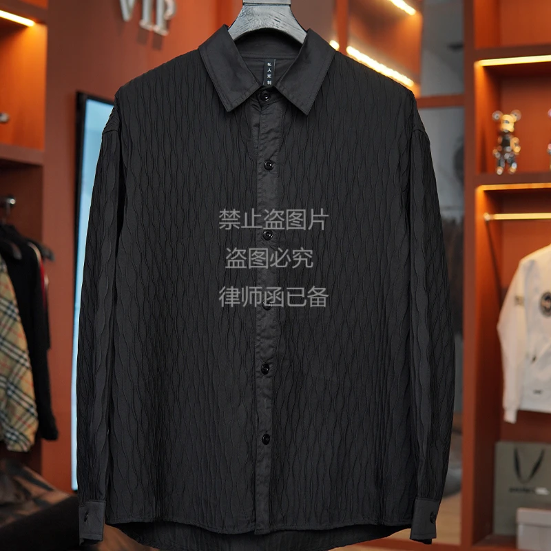 龙鳞纹长袖衬衫休闲男士衬衣潮流条纹外套上衣（YH）