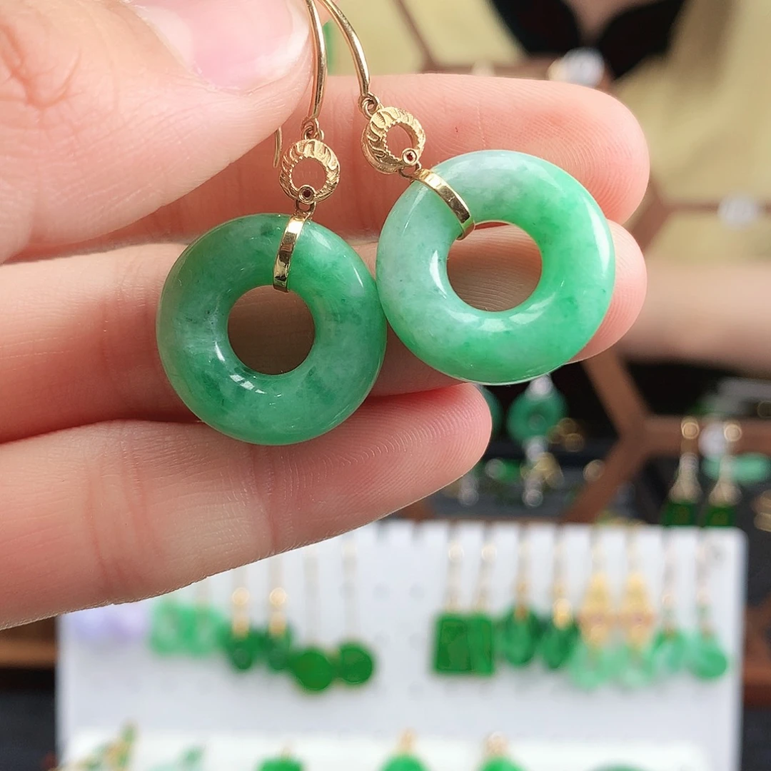 翡翠耳饰18K金镶嵌耳饰