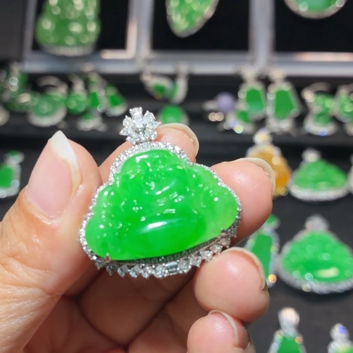 翡翠18K金镶嵌吊坠(不含链)翡翠