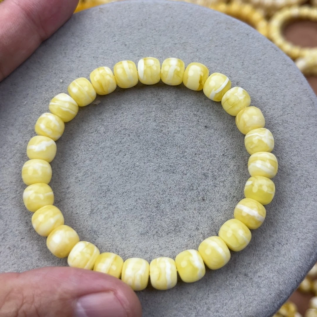 蜜蜡未镶嵌手串纯天然俄料瓷白花虎皮8.8