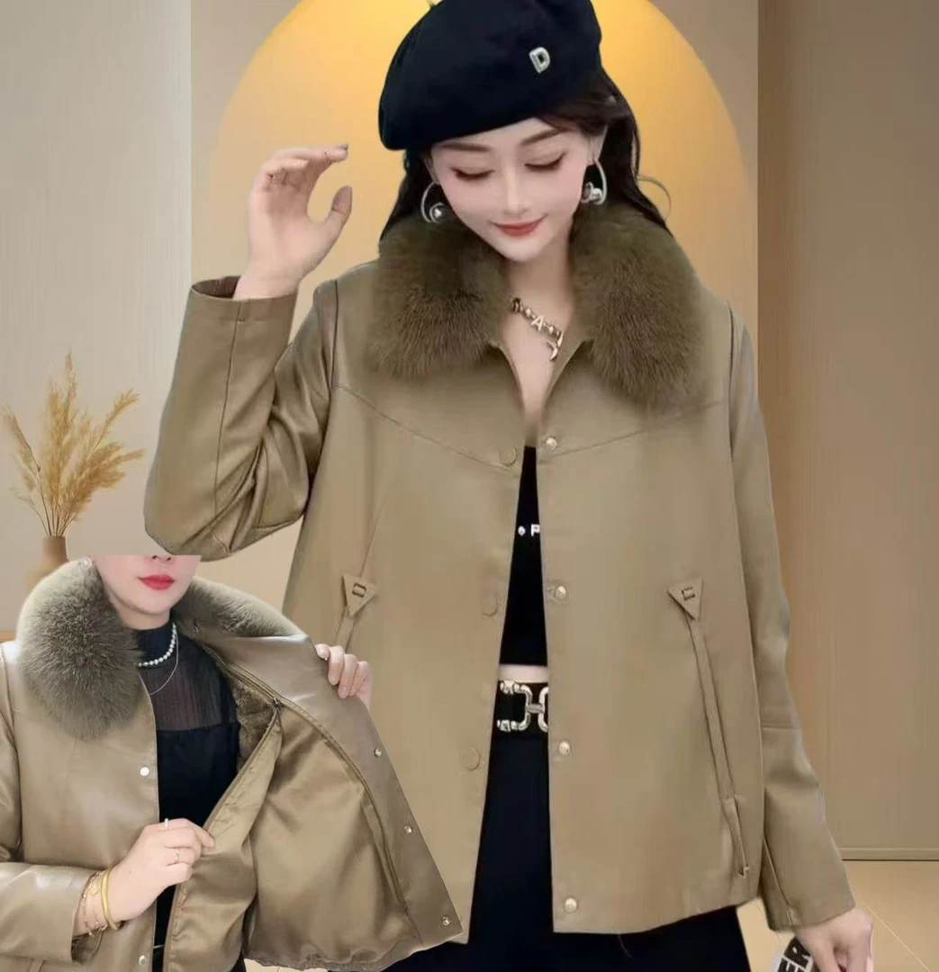 【活里活套】海宁正品2025秋冬加绒加厚时尚翻领气质皮衣外套女1