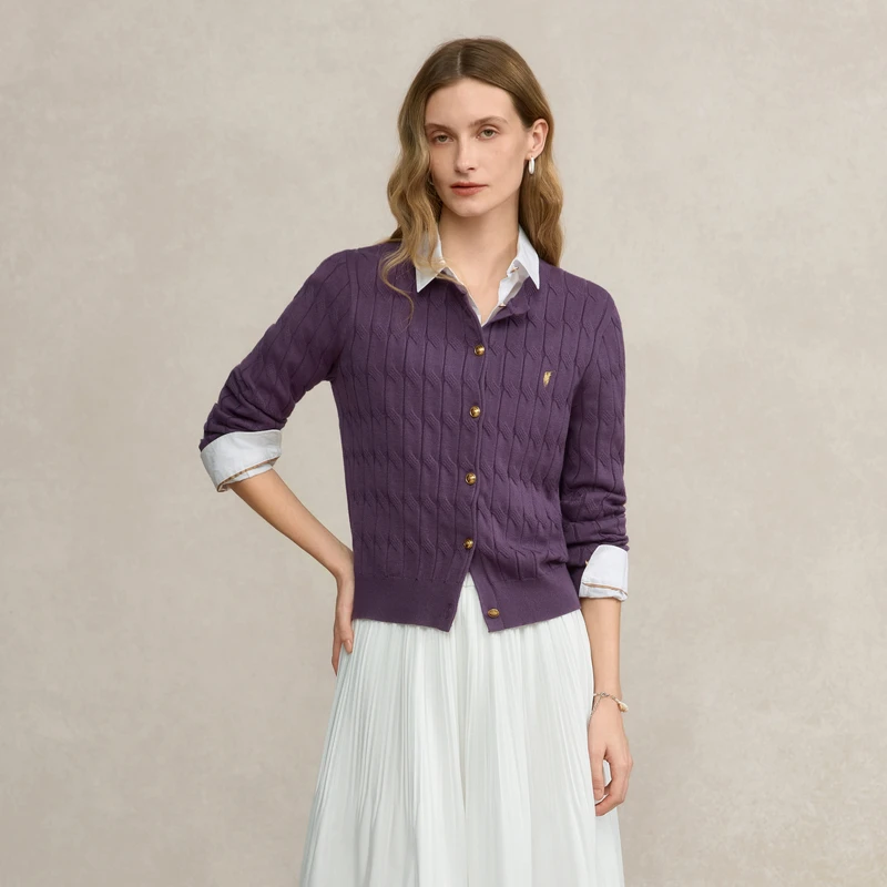 POLOWALK女式2025秋冬显瘦毛衣绞花包芯纱针织开衫AM8W53580117