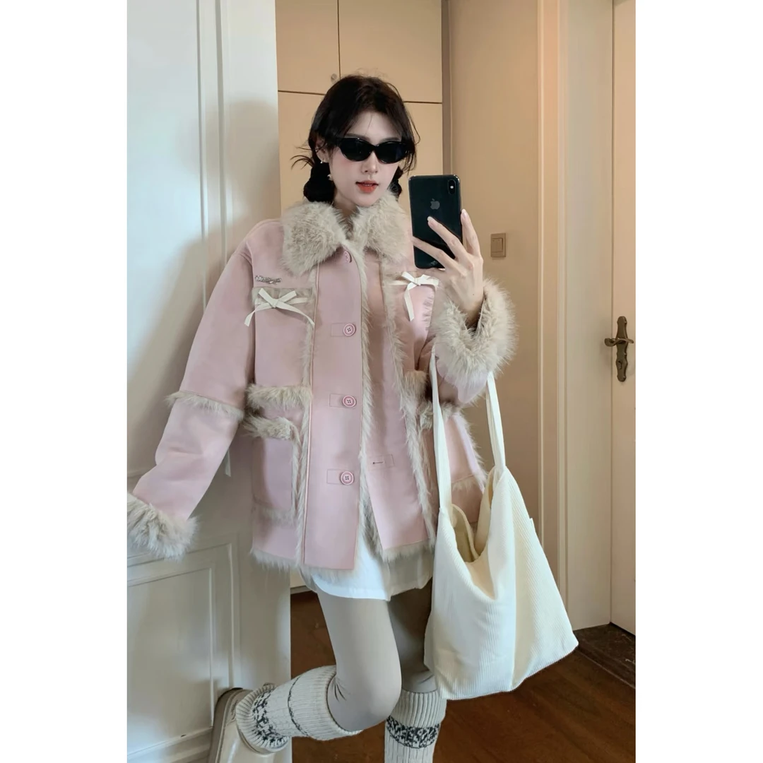 【C1231-C1240】秋冬女装外套洋气短款加绒冬季毛绒皮毛一体加厚