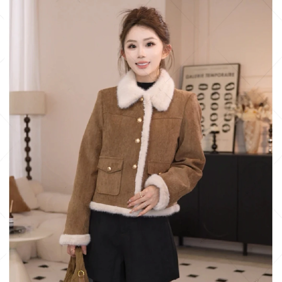 【甜心布蕾】2025冬季新款美拉德短外套女保暖白鸭绒羽绒服