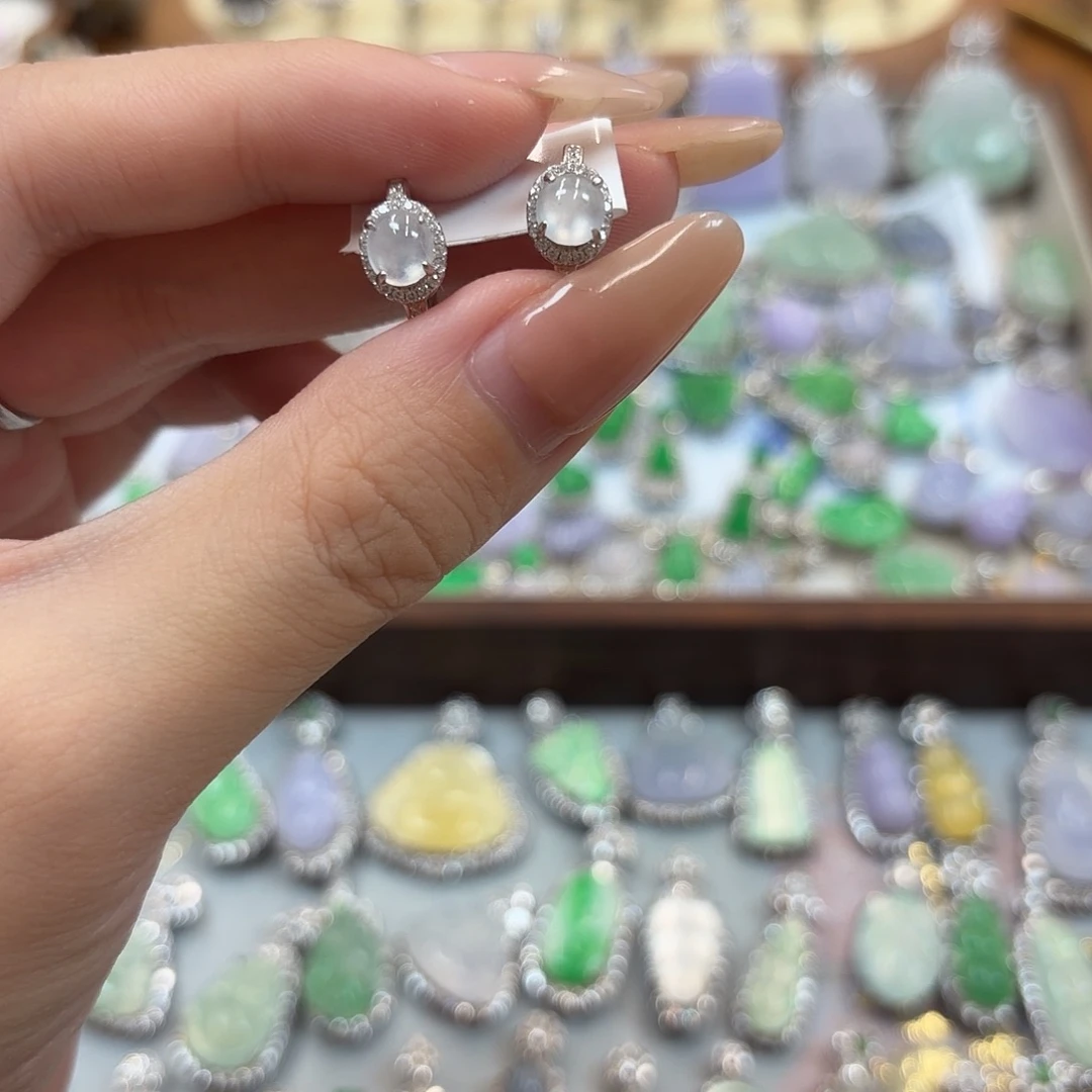 翡翠银S925镶嵌耳环