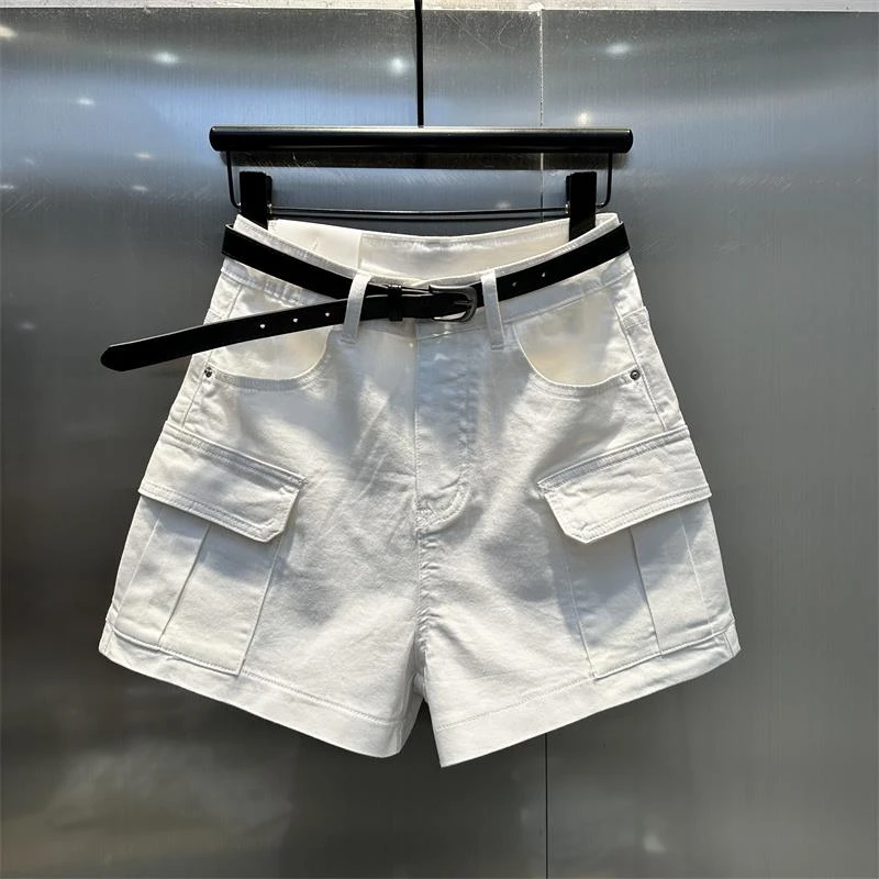 欧货2025年夏季新款立体口袋水洗高腰工装休闲牛仔短裤宽松热裤女