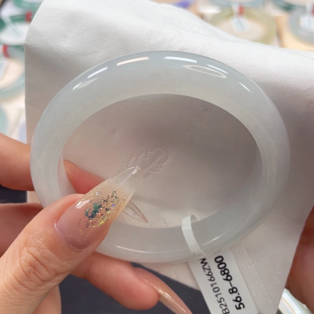 未镶嵌手镯翡翠56.8糯冰白月光圈粉31号