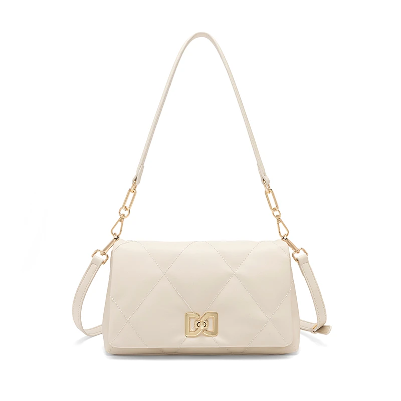 FIMKA菱格绣线绣花白色单肩包