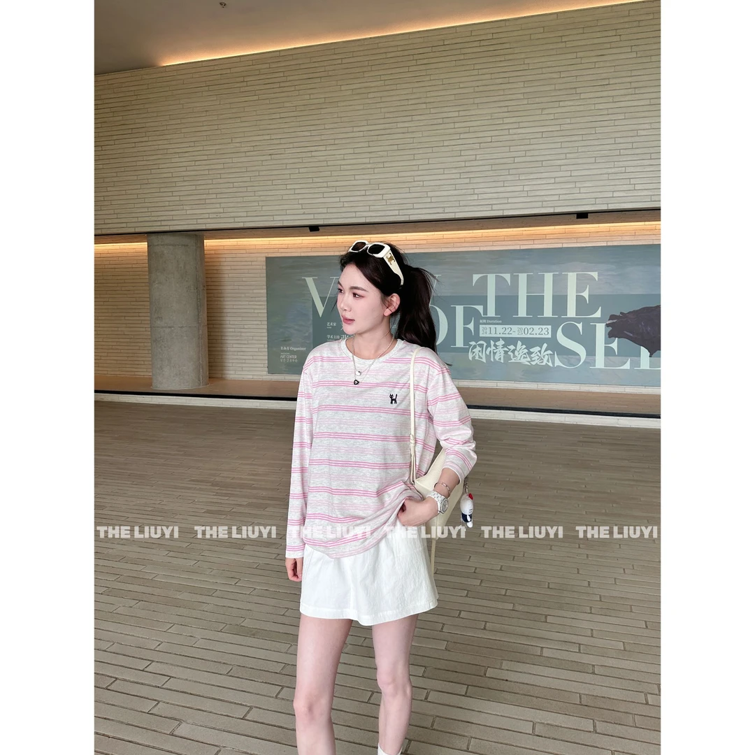 【LIUYI】粉色海洋~春夏百搭条纹长袖T恤52242
