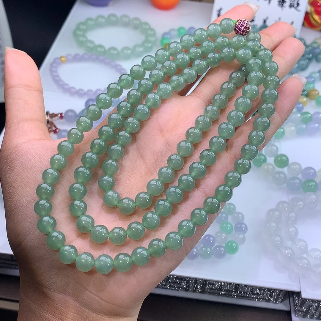 未镶嵌手链翡翠菠菜绿项链108颗