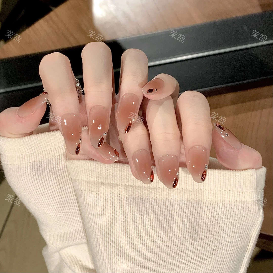 茉哉【橘子汽水】纯手工定制美甲拆卸穿戴甲A4600