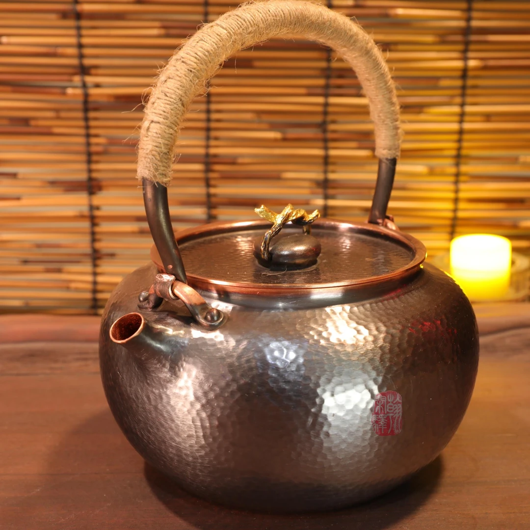 【翰闲阁】1200ml 加厚版紫铜做旧锤纹提梁紫铜烧水壶 茶器茶道煮茶