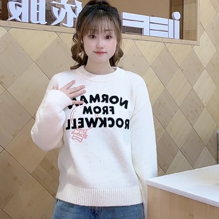 IEF/爱依服2025秋冬新款时尚韩版个性字母刺绣设计感百搭毛织上衣