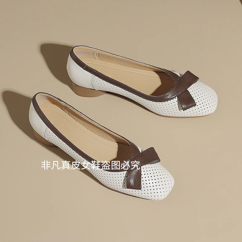 【非凡】真皮女鞋软底软面尖头粗跟2025新款时尚气质百搭女鞋42468