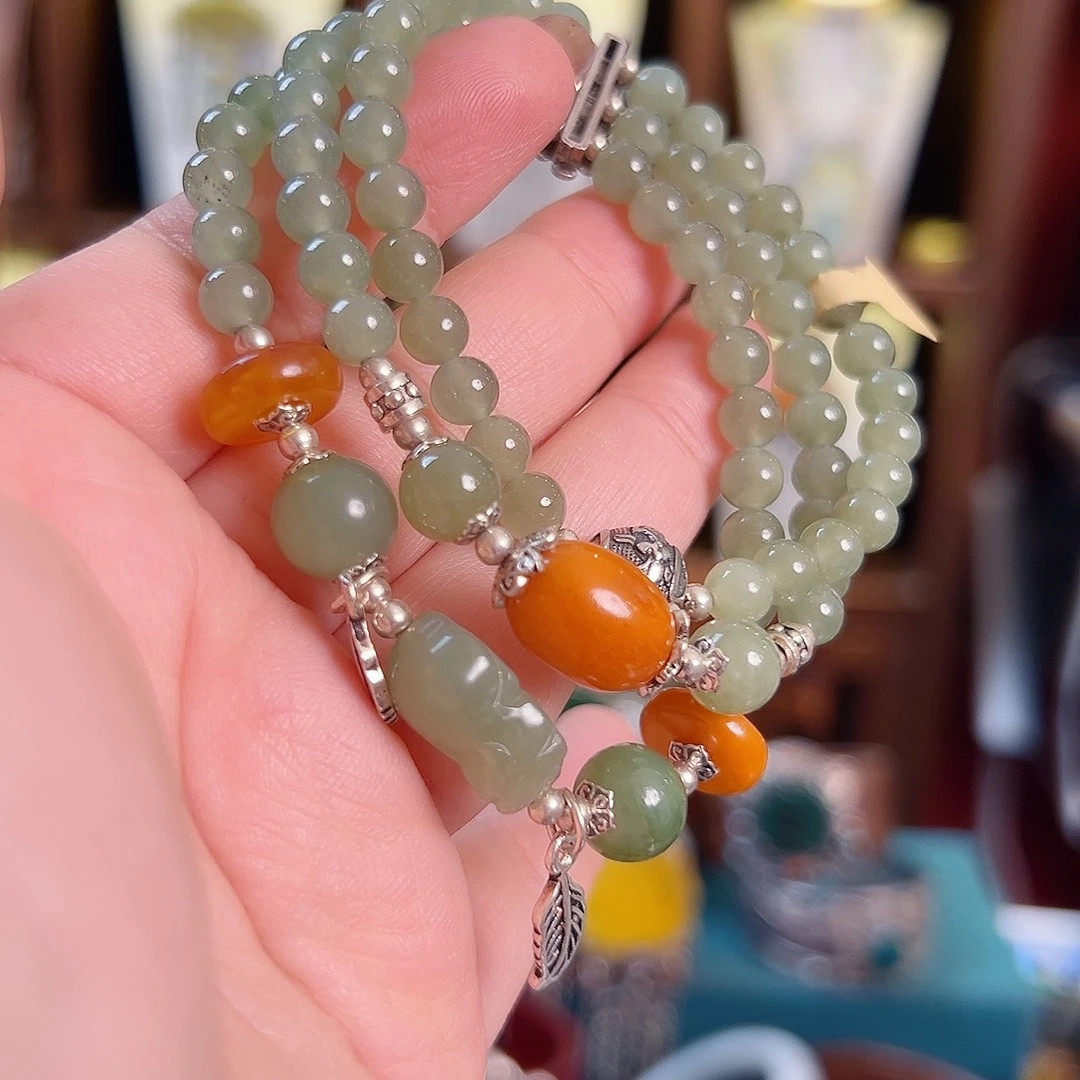 和田玉银S925镶嵌手链国风