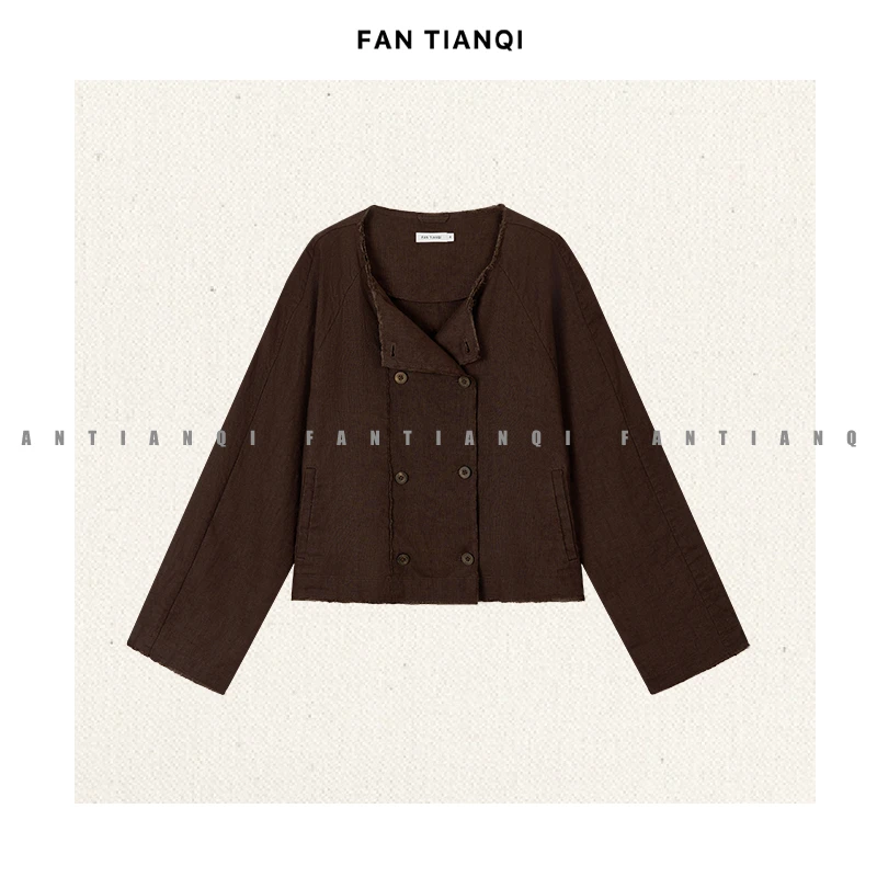 范天奇/FAN TIANQI【拉毛麻小衫】纯亚麻短款拉毛外套FJOT56142