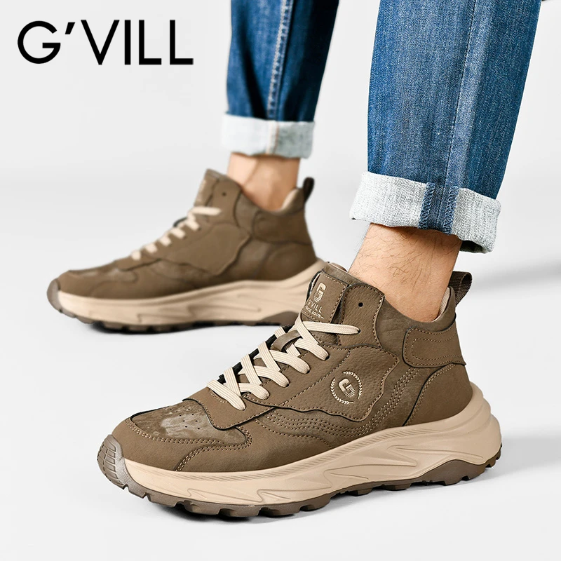 G'VILL/贵之步男士高帮鞋冬季防滑增高潮流复古运动时尚休闲男鞋