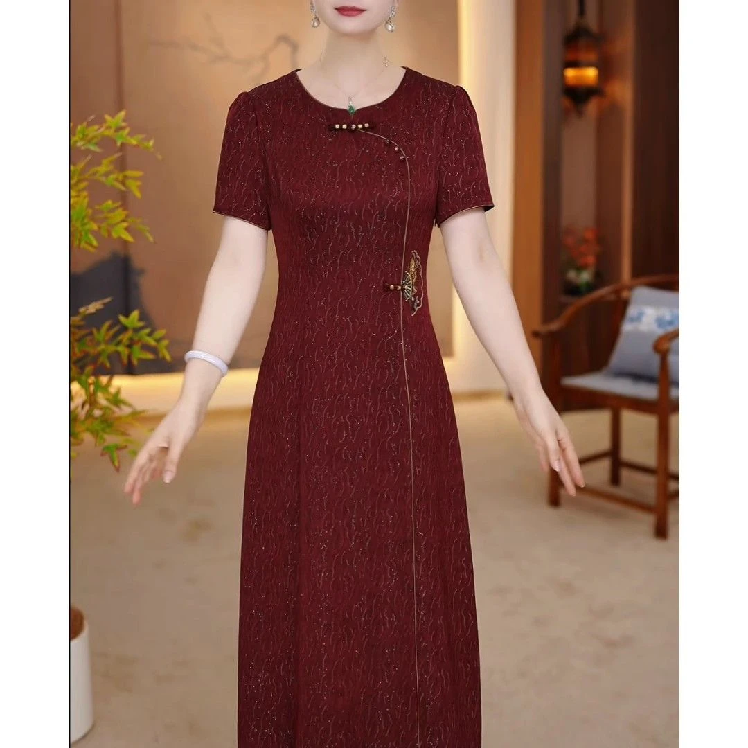 2025夏季新款显瘦洋气旗袍裙子婆婆婚宴妈妈连衣裙薄款简约