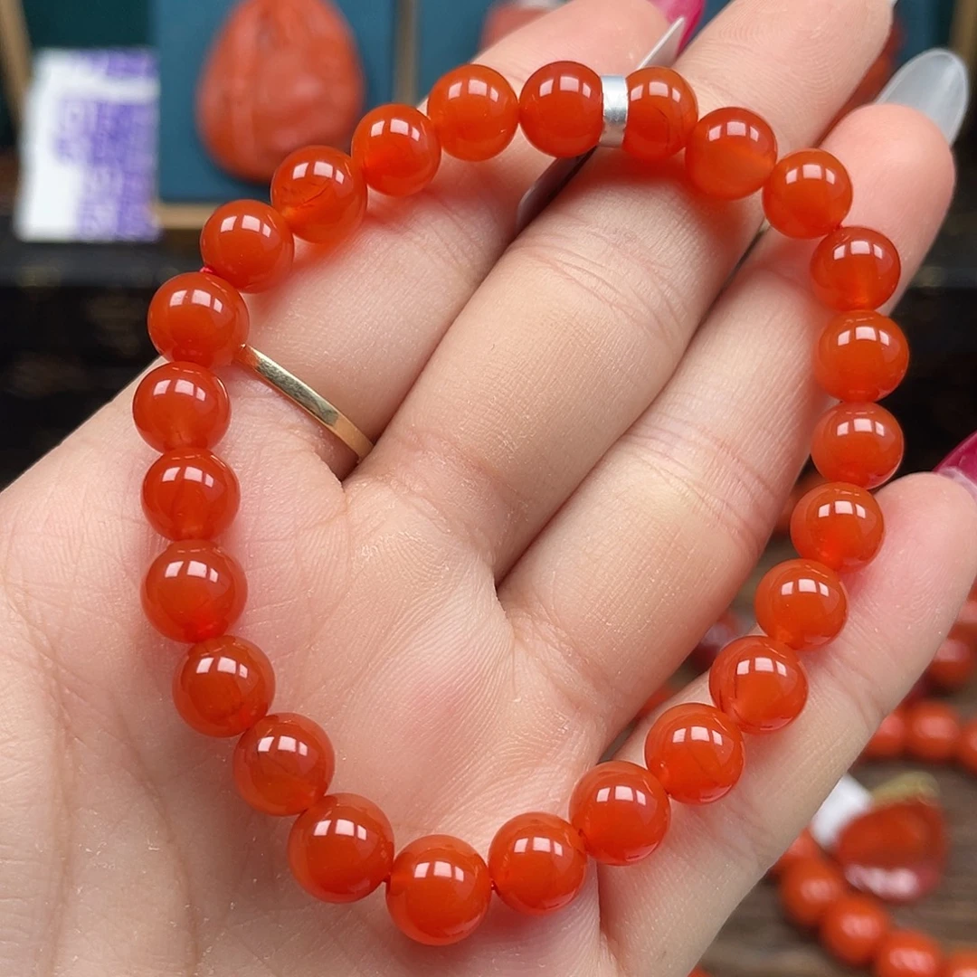 *****南红玛瑙未镶嵌手链保山河湾冰红荧光卡7mm+