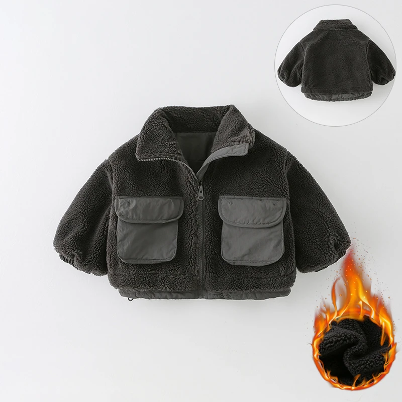 【仟与】儿童外套冬季2024新款男童洋气纯色假两件外套AW659