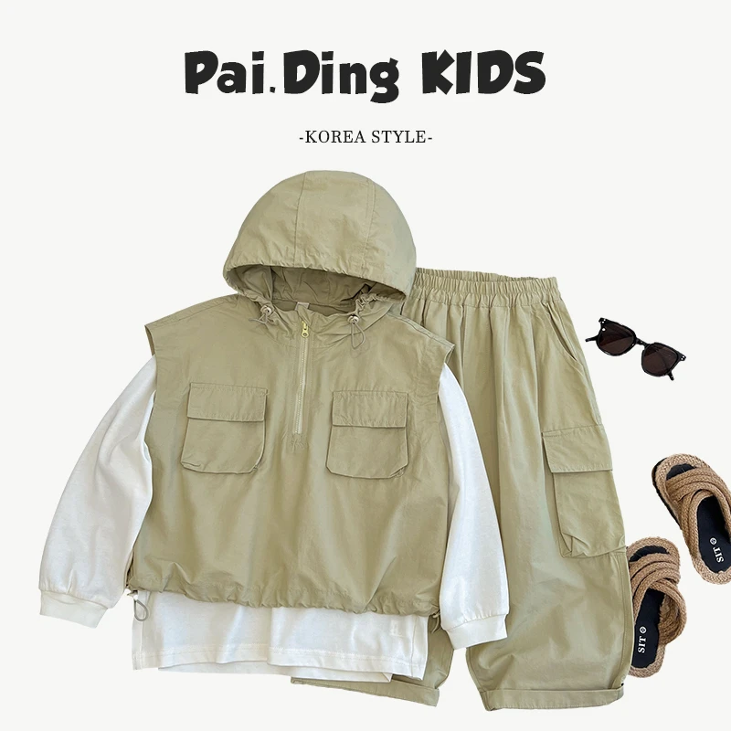 【现货】25春夏儿童洋气工装风休闲宽松帅气三件套装HCXZ4135