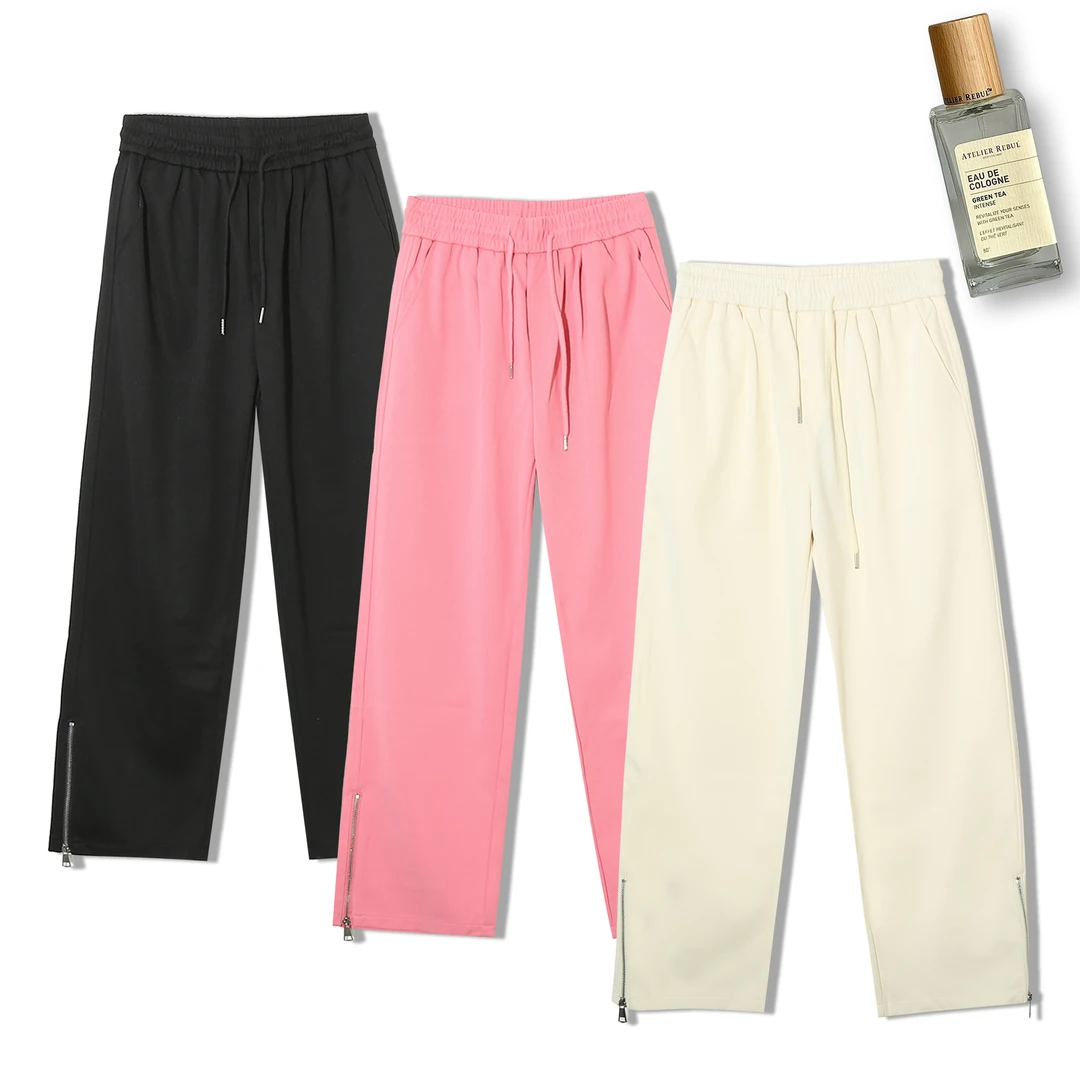 直筒学院风休闲裤设计感拉链百搭休闲减龄春秋松紧腰休闲裤1F546