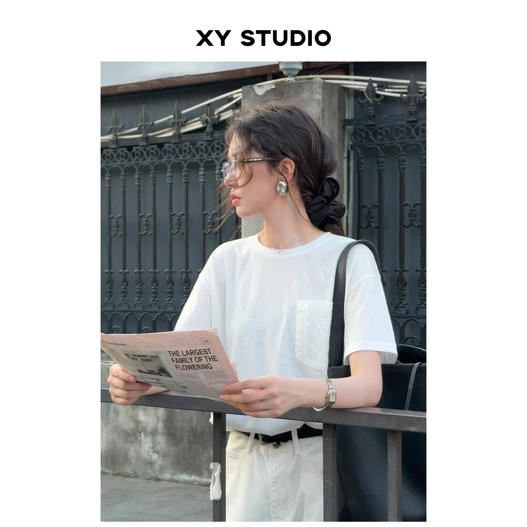 打底气质T恤设计感薄款纯色宽松型常规圆领短袖透气