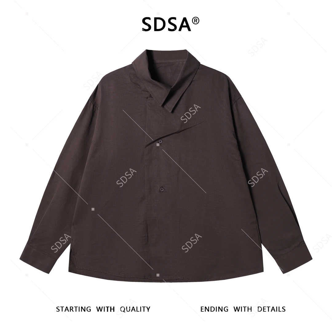 SDSA男士秋冬新款痞帅男装简约纯色单排扣长袖衬衫宽松韩版衬衣