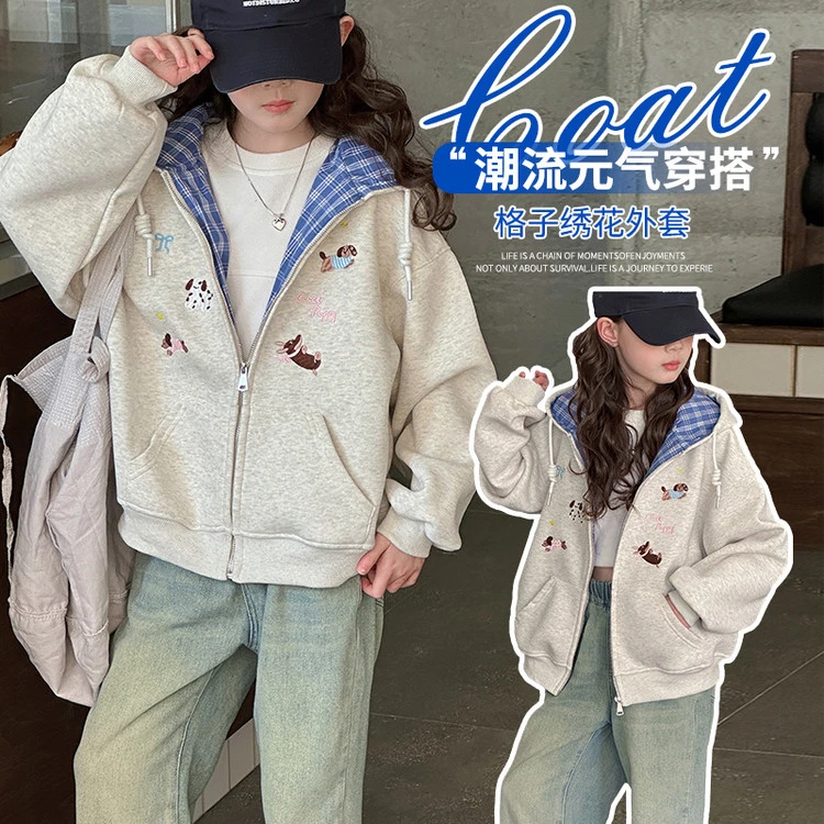 女童秋装外套2025新款洋气初中生女孩开衫卫衣时髦儿童秋季棒球服