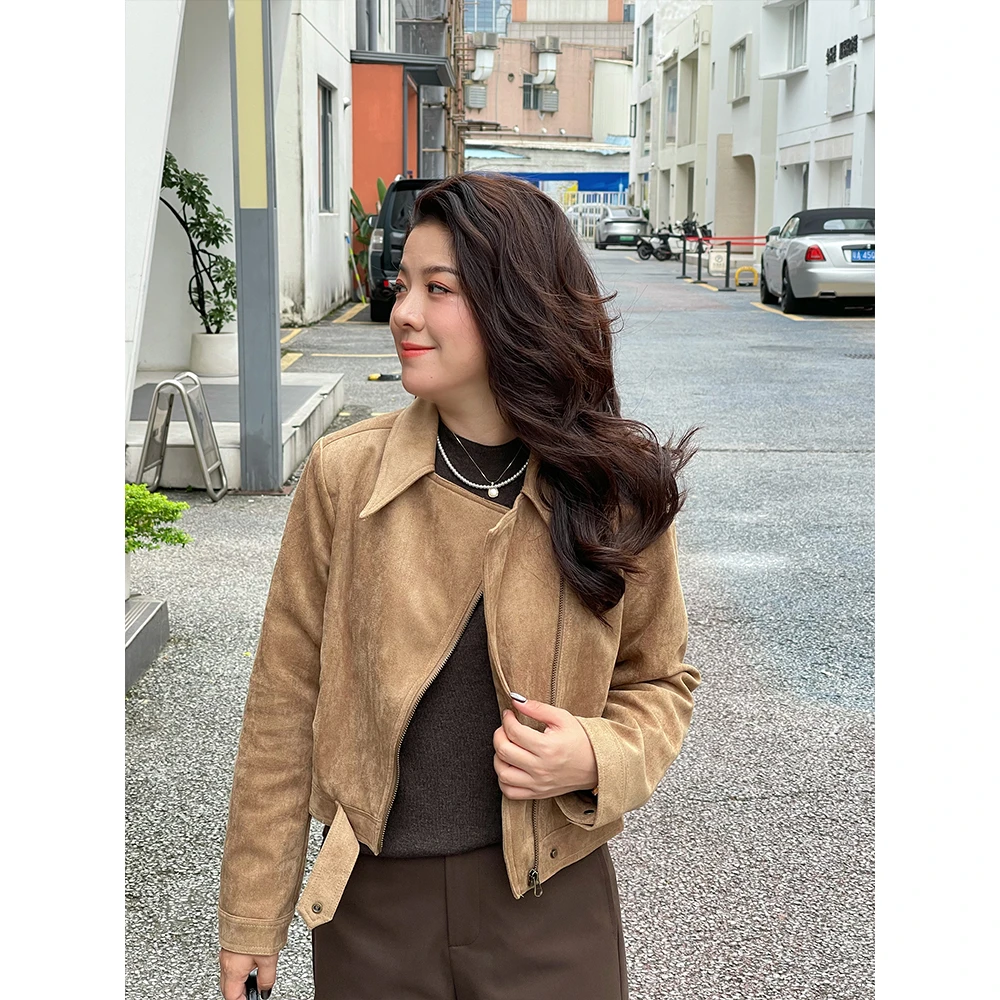 WenWen小个子初秋夹克外套宽松显瘦设计感小众长袖皮衣4280