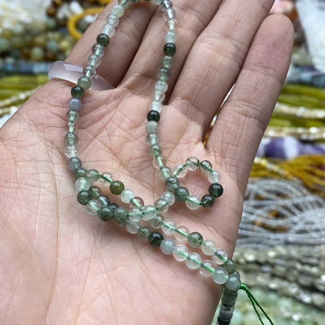 未镶嵌玛瑙/玉髓珠宝半成品一条天然4mm绿发晶