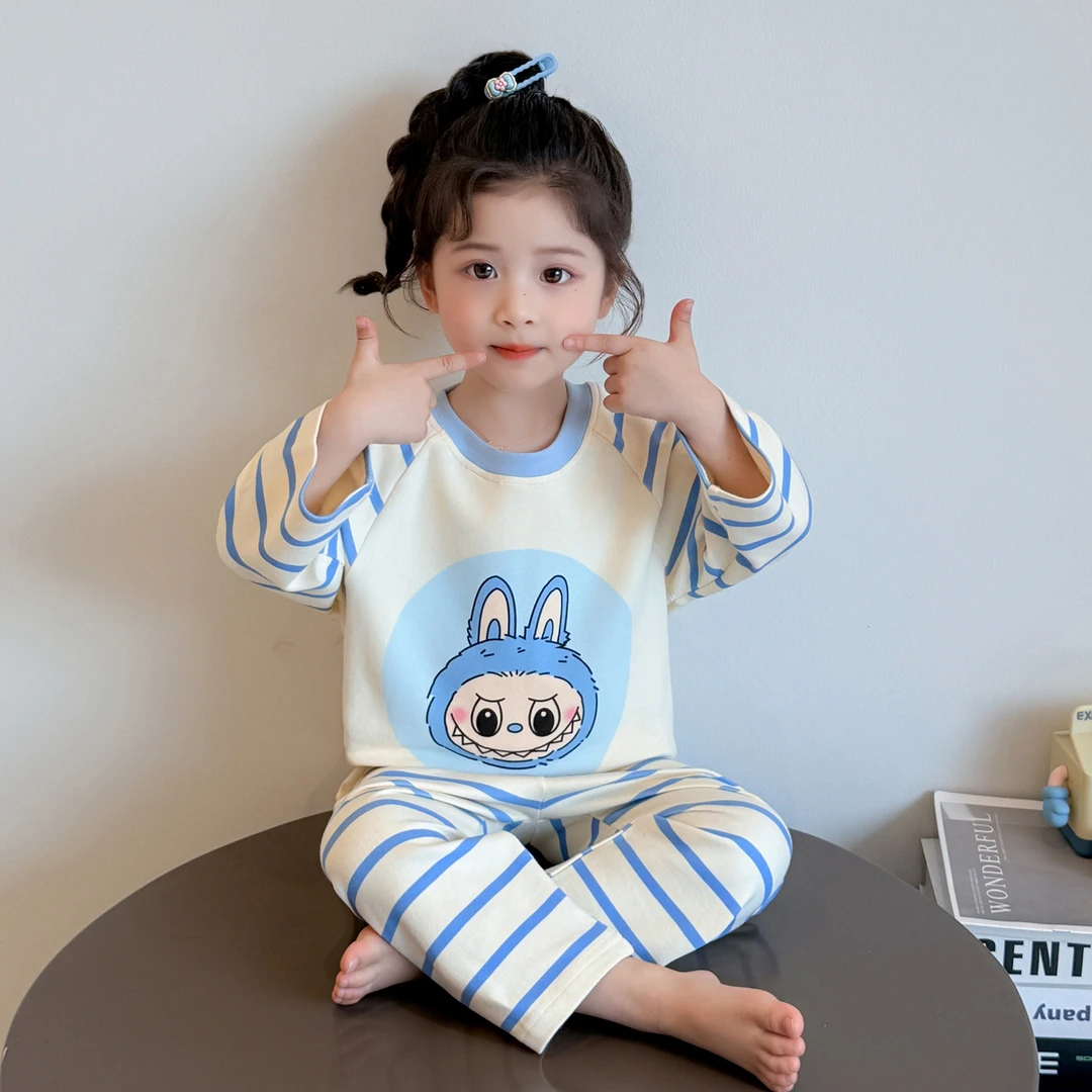 女童睡衣春秋款新款纯棉长袖长裤卡通可爱拉布布家居服儿童套装