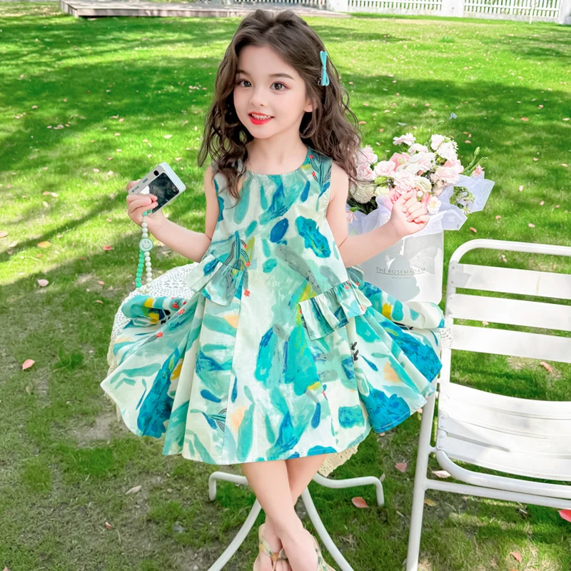 女童夏季薄款连衣裙2025新款宝宝洋气小清新花边裙甜美无袖背心裙