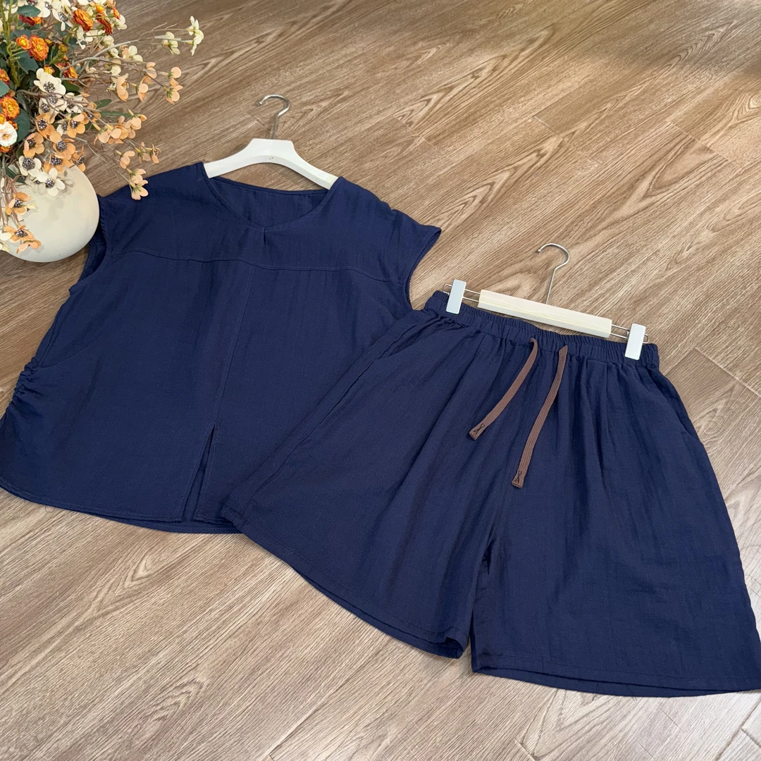 [青黛]Z663夏季新款复古套装宽松时尚休闲薄款上衣+短裤