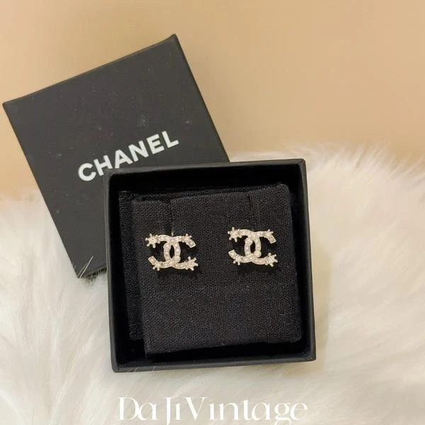 大吉中古/Chanel香奈儿双c银色雪花镶钻耳钉
