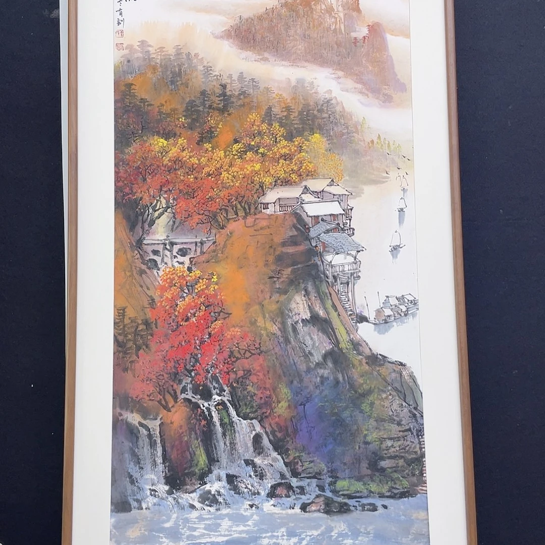 国画手绘国画，重彩山水，画心