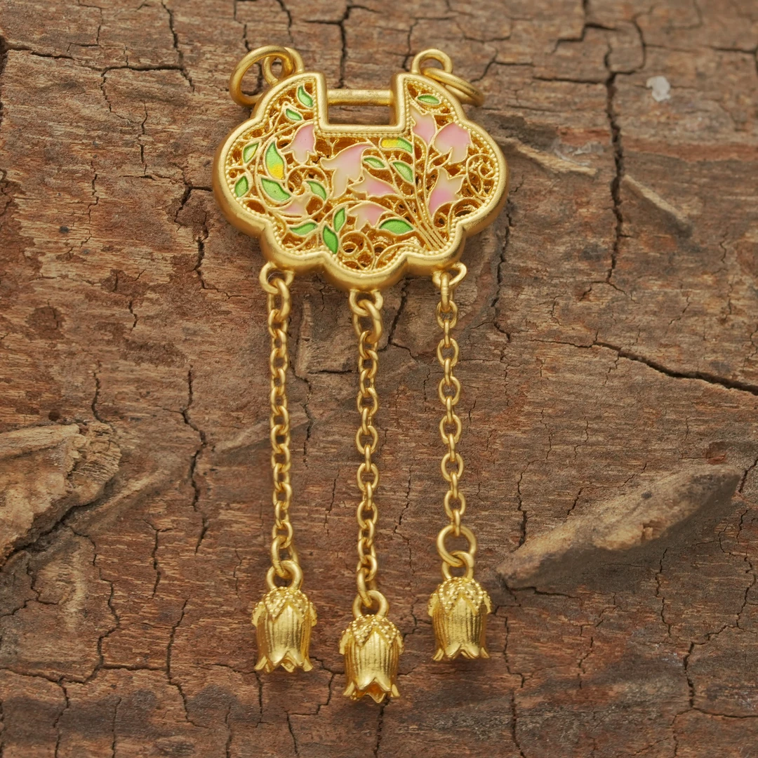 足金【铃兰金锁】流苏吊坠