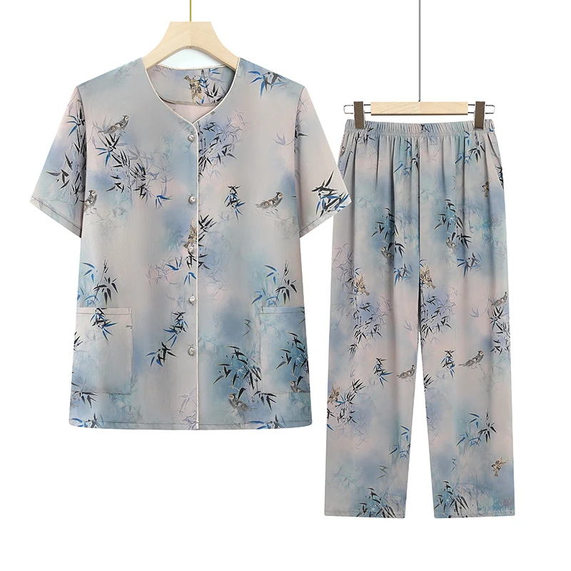 中老年女装妈妈装夏季套装老年人夏装女奶奶装套装老人衣服老太太