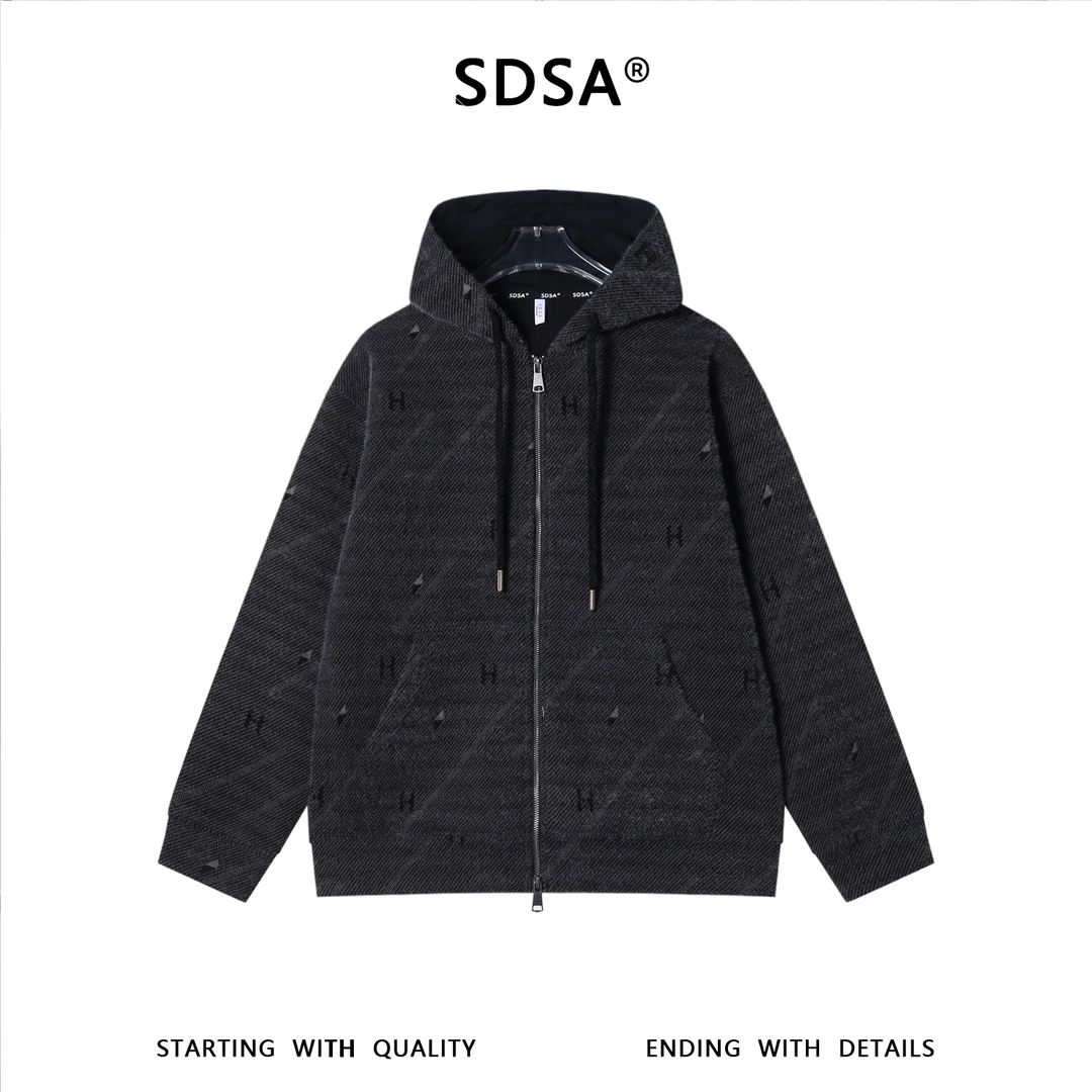 SDSA男士秋冬新款痞帅男装美式撞色字母绒毛拉链连帽卫衣百搭时尚
