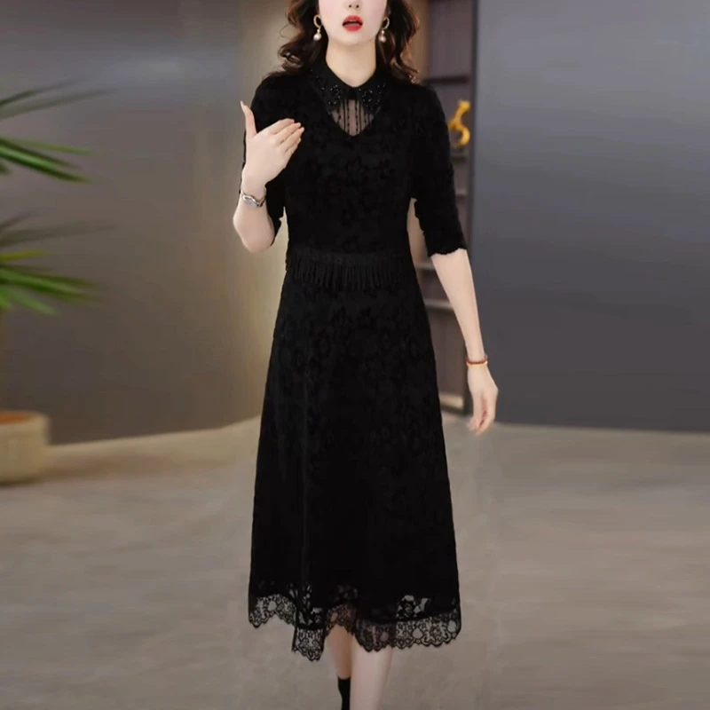 立体浮雕刺绣加绒加厚打底裙2025冬季新款洋气质黑色显瘦连衣裙子