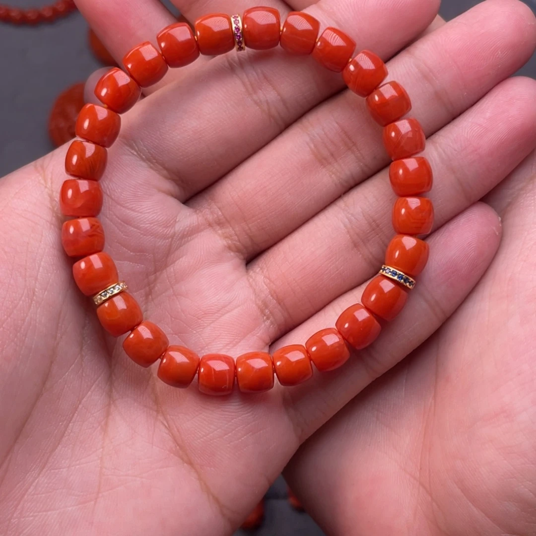 南红玛瑙银S925镀金镶嵌配饰卡7mm