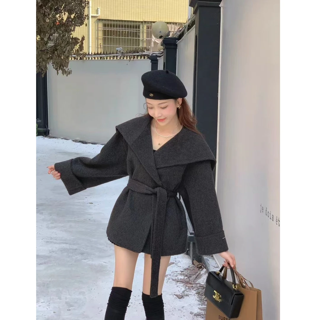 KIKI严选：8937-HX家欧洲站南油秋冬新款海军领双面羊毛外套