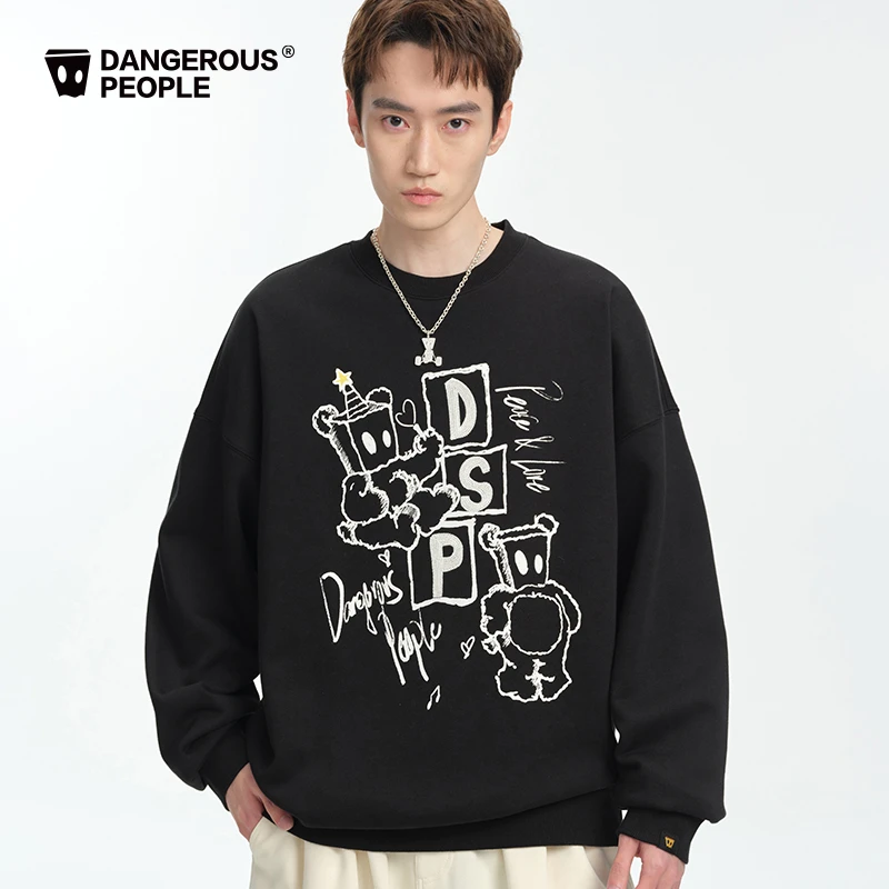 Dangerouspeople薛之谦dsp潮酷链式绣花春季时尚宽松百搭圆领卫衣