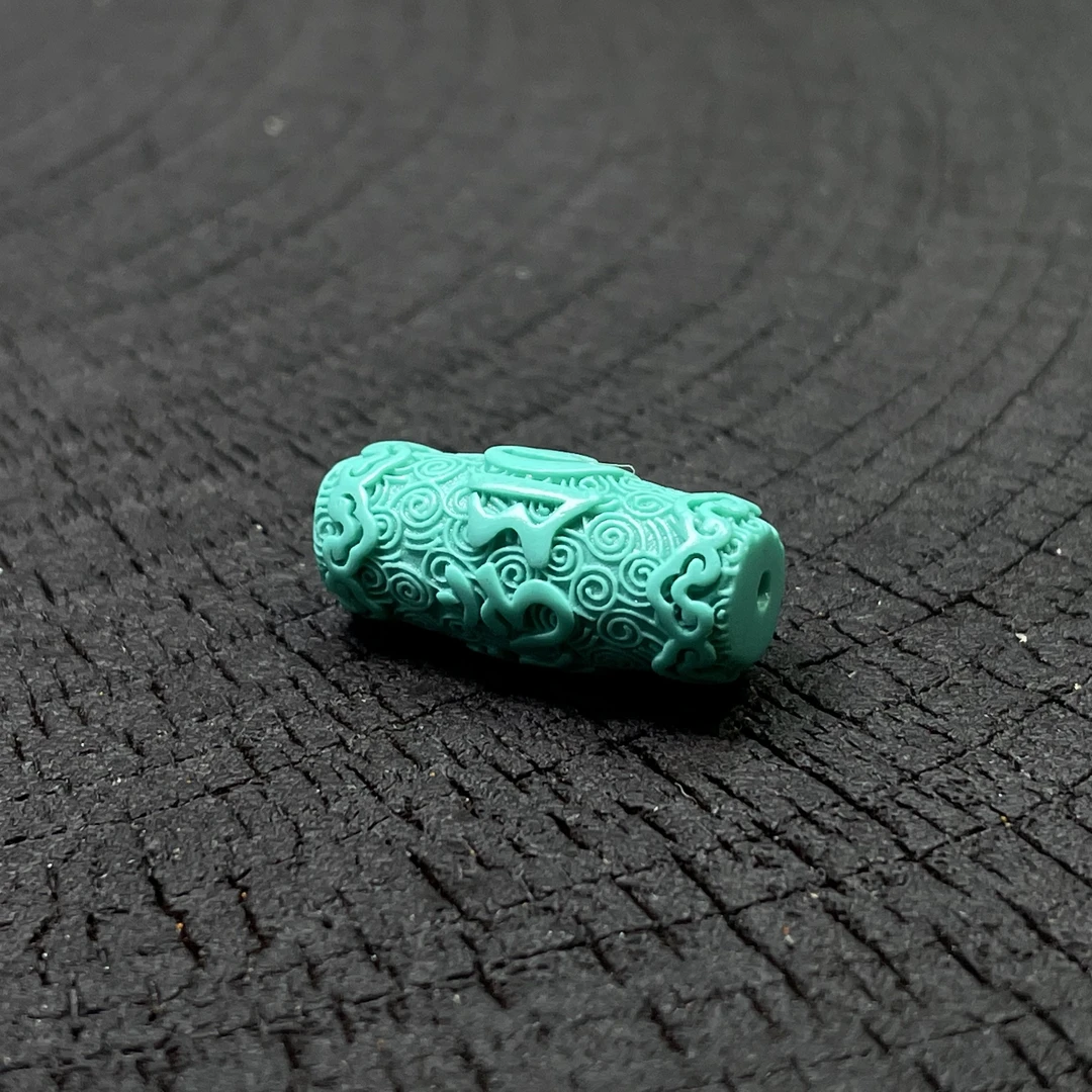 6610六字真言雕刻文玩配饰桶珠10毫米手工高瓷高蓝散珠批发腰珠